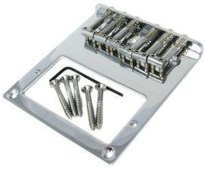 This 6-string hard-tail bridge includes an opening for a standard Fender-sized humbucker pickup. This bridge is available as shown from CBGitty.com
