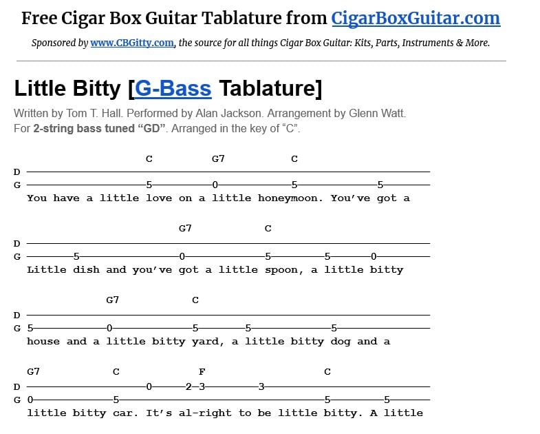 Little Bitty 2-string G-Bass tablature Little Bitty 2-string G-Bass tablature